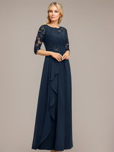 A-line Scoop Floor-Length Lace Chiffon Mother of the Bride Dress With Cascading Ruffles Sequins